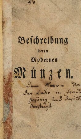 Beschreibung deren modernen Münzen