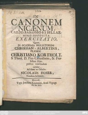 In Canonem Nicaenum, Cardd. Baronio Et Bellarmino Opposita Exercitatio