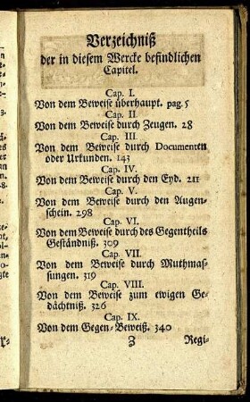 Verzeichniß der in diesem Wercke befindlichen Capitel.