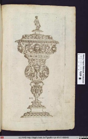 Gefäß mit Deckel, mit Ornamenten, Masken, Früchten und floralen Mustern verziert