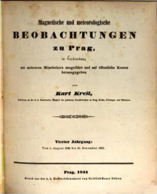 Magnetische und meteorologische Beobachtungen zu Prag. 4. 1842/43 (1844)