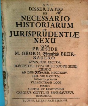 Diss. de necessario historiarum et iurisprudentiae nexu