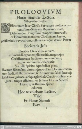 Proloquium Florae Sinensis Lectori