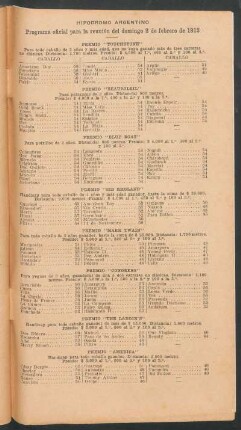 Hipódromo Argentino - Programa oficial para la reunión del domingo 2 de febrero de 1913