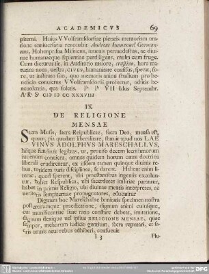 IX De Religione Mensae