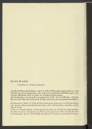 Hans Maier Chorführer / Choir-conductor