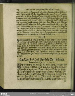 Am Tage des Heil. Apostels Bartholomäi
