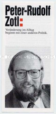 Flugschrift der Berliner PDS zur Vorstellung ihres Kandidaten Peter-Rudolf Zotl des Berliner Abgeordnetenhauses 1995
