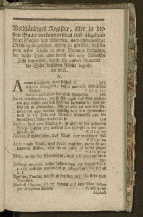 Vollständiges Register, aller in diesem Buche vorkommenden und abgehandelten Sachen und Materien, nach alphabetischer Ordnung eingerichtet ...