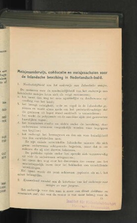 Meisjesonderwijs, coëducatie en meisjesscholen voor de Inlandsche bevolking in Ned.-Indië, door C. Lekkerkerker.