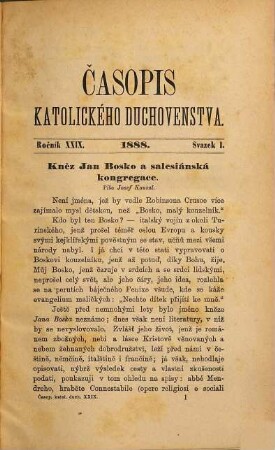 Časopis katolického duchovenstva : = Ephemerides theologicae cleri catholici Bohemici = Revue du clergé catholique. 29. 1888