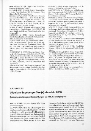 Vögel am Segeberger See (V): das Jahr 2003 : Zusammenstellung der Beobachtungen bei 111 "Kontrollgängen"