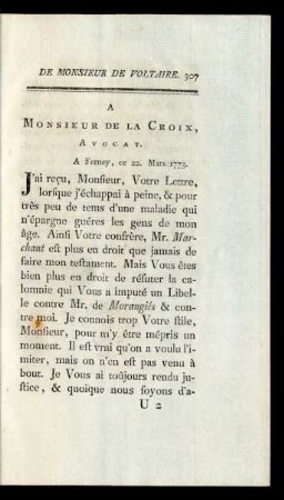 A Monsieur de la Croix, Avocat.