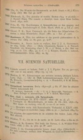 VII. Sciences naturelles