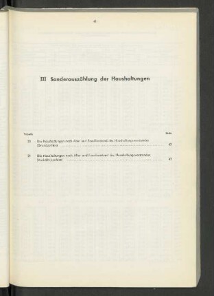 III Sonderauszählung der Haushaltungen