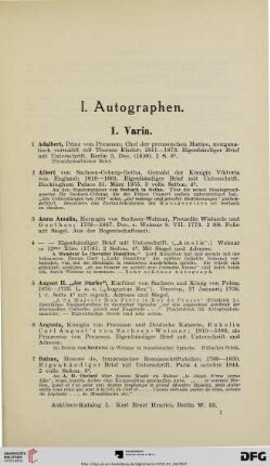 I. Autographen (Nr. 1-263)