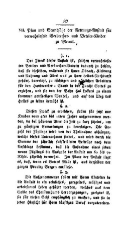 Plan und Grundsätze der Rettungs-Anstalt für verwahrlosete Verbrecher- und Bettler-Kinder zu Memel
