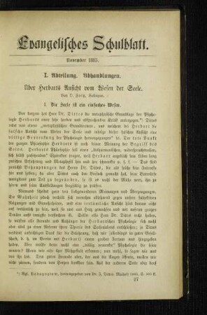 Über Herbarts Anschicht vom Wesen der Seele : I. Die Seele ist ein einfaches Wesen