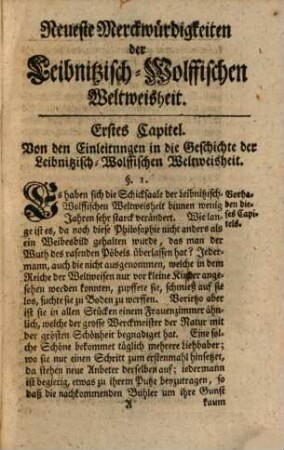 Neueste Merckwürdigkeiten Der Leibnitz-Wolffischen Weltweisheit