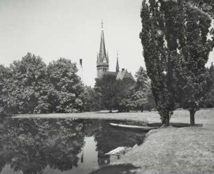 Leipzig, Johannapark : Leipzig. Johannapark. P. J. Lenné. Ansicht mit Johannateich und Lutherkirche (J. Zeißig, G. Mucke)