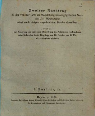 Biographische und literarische Notizen von Joh. Winkelmann. 3, Nachtrag 2