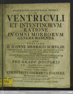 Dissertatio Inauguralis Medica De Ventriculi Et Intestinorum Ratione In Omni Morborum Genere Habenda