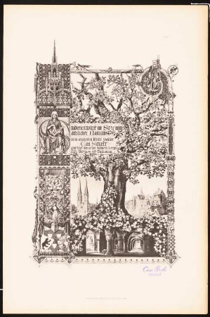 Titelblatt: Widmung für C. Schäfer (aus: C. Schäfer, Die Bauhütte, Entwürfe im Stile des Mittelalters, 3. Bd., 1895)
