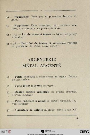 Argenterie métal argenté (Nr. 37-57)