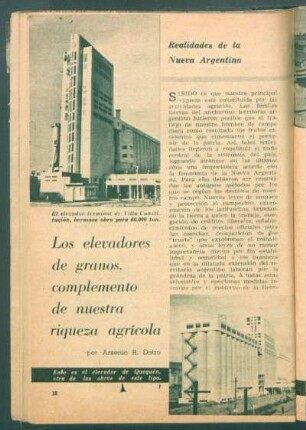 Los elevadores de granos, complemento de nuestra riqueza agrícola : Realidades de la nueva Argentina