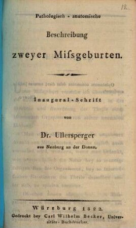 Pathologisch-anatomische Beschreibung zweyer Mißgeburten