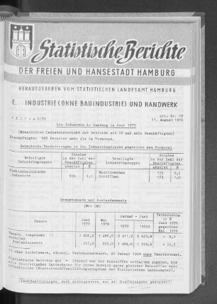 Die Industrie in Hamburg im Juni 1970 : Lfd. Nr. 18
