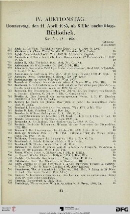 IV. Auktionstag: Donnerstag, den 11. April 1935, ab 3 Uhr nachmittags. Bibliothek (Nr. 731-1027)
