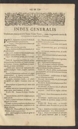 Index Generalis Titulorum praecipuorum hujus Tomi tertii [...]