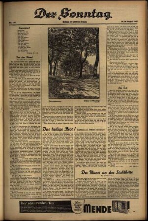 Zweite Ausgabe vom Samstag, den 28. August 1937.