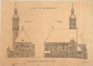 Fischer, Theodor; Oberbessenbach; St. Stephanuskirche - West - u. Südseite (Ansichten)