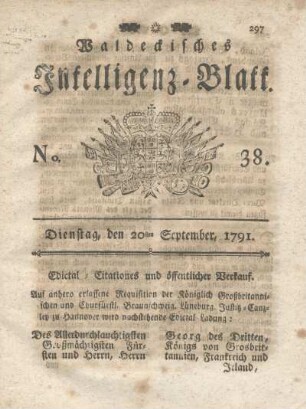 No. 38, Dienstag, den 20ten September, 1791