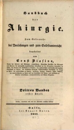 Handbuch der Akiurgie : zum Gebrauche bei Vorlesungen und zum Selbstunterricht. 3,1