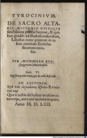 Tyrocinium de s. Altaris mysterio
