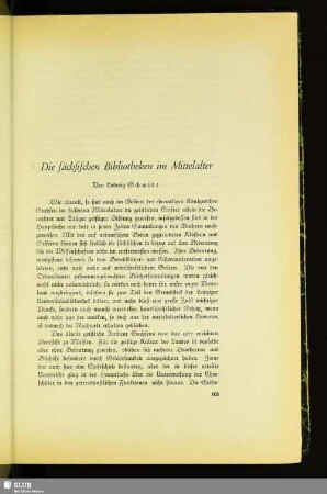 Die sächsischen Bibliotheken im Mittelalter
