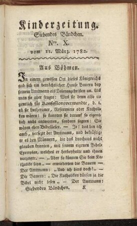Kinderzeitung. Siebendes Bändchen. Nro. X. vom 11. März. 1782.