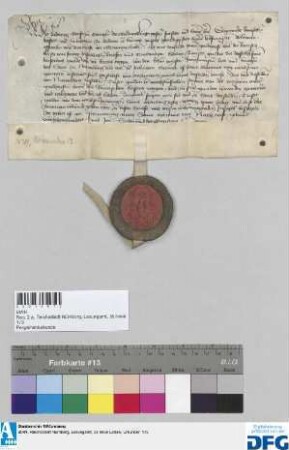Ludewig Graf zu Ötingen, Hofmeister des Kaiser Sigismund, stellt der Stadt Nürnberg Quittung aus über 1000 fl. Reichssteuer.