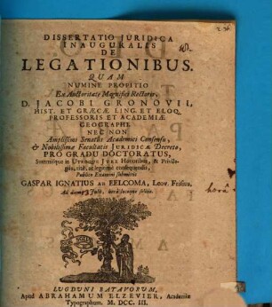 Dissertatio iuridica inauguralis de legationibus