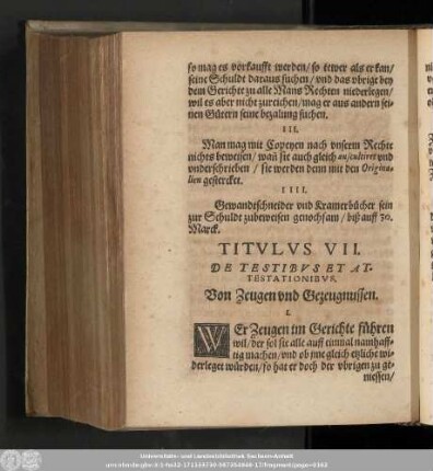 Titulus VII. De Testibus Et Attestationibus. Von Zeugen und Gezeugnussen.