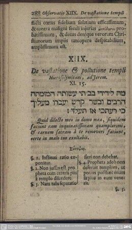 XIIX. De vastatione & pollutione templi Hierosolymitani, ad Jerem. XI. 15.