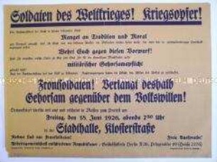 Aufruf an die Soldaten des 1. Weltkrieges zu einer Protest-Demonstration gegen eine Verleumdung durch den Reichspräsidenten