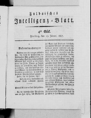 4tes Stück, Ausgabe vom 23. Jänner, 1807