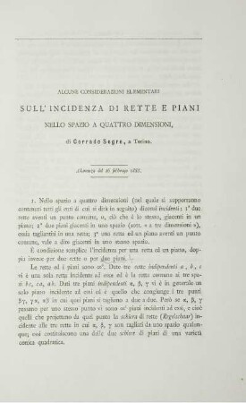 Alcune considerazioni elementari sull´incidenza di rette e piani nello spazio a quattro dimensioni.