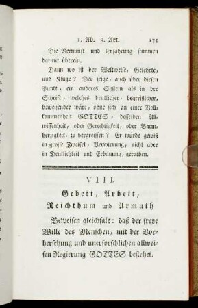 VIII. Gebett, Arbeit, Reichthum und Armuth