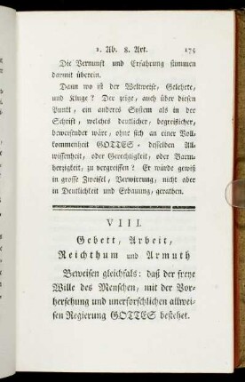 VIII. Gebett, Arbeit, Reichthum und Armuth