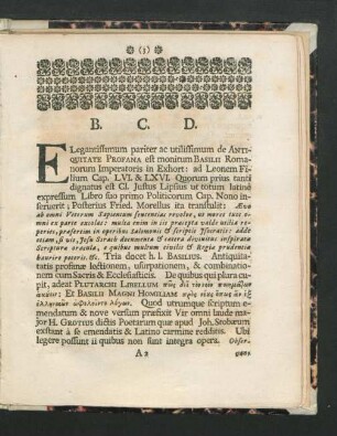 Elegantissimum pariter ac utilissimum de Antiquitate Profana est monitum Basilii Romanorum Imperatoris in Exhort ...